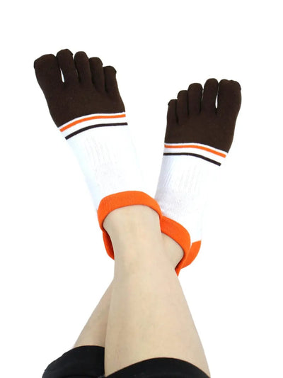Men's five finger cotton toe socks low cut, white