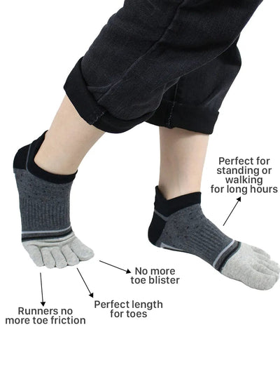men's mix color five finger cotton toe socks with blue stripe