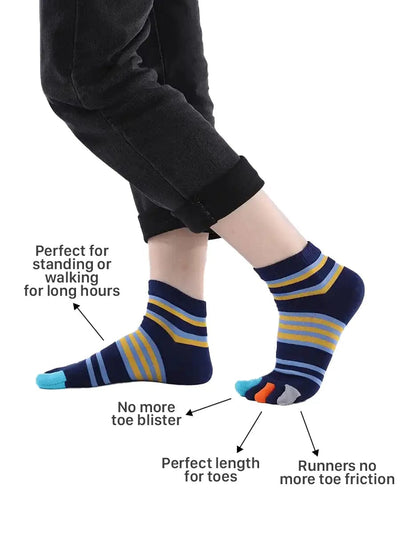 men's mix color five finger cotton socks with yellow stripe