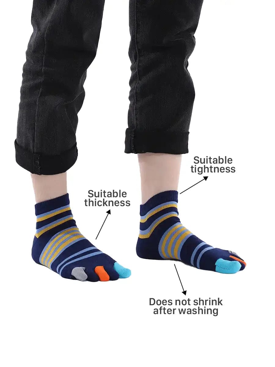 men's mix color five finger cotton socks with yellow stripe