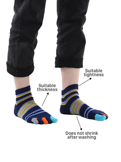 men's mix color five finger cotton socks with yellow stripe