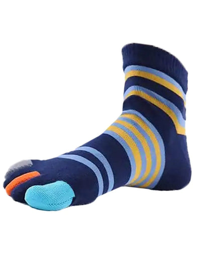 men's mix color five finger cotton socks with yellow stripe