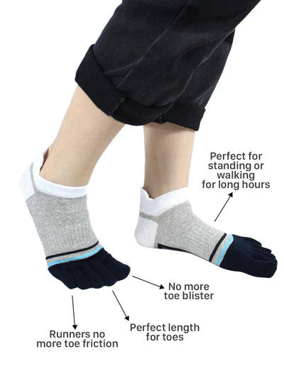Men's five finger cotton toe socks low cut, light grey