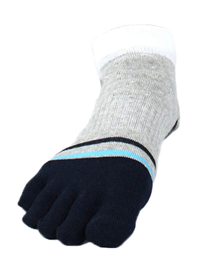 men's mix color five finger cotton toe socks with grey stripe