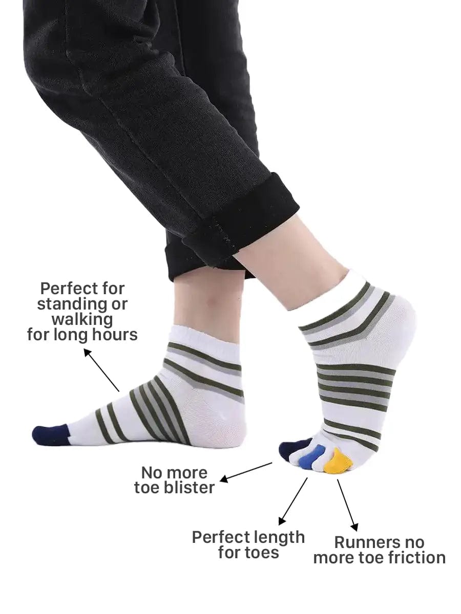 men's mix color five finger cotton toe socks with grey stripe