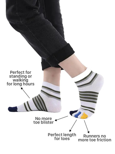 men's mix color five finger cotton toe socks with grey stripe