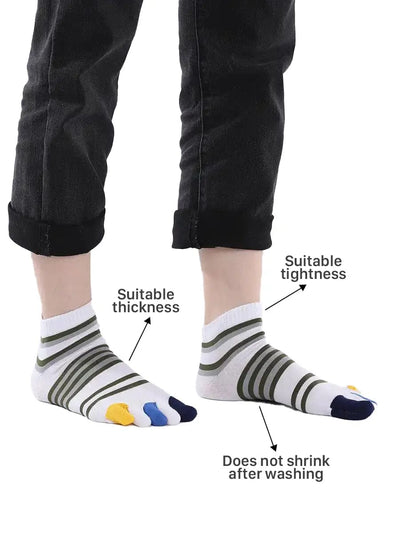 men's mix color five finger cotton toe socks with grey stripe