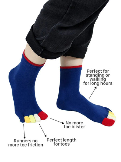 men's mix color five finger cotton toe socks with grey stripe