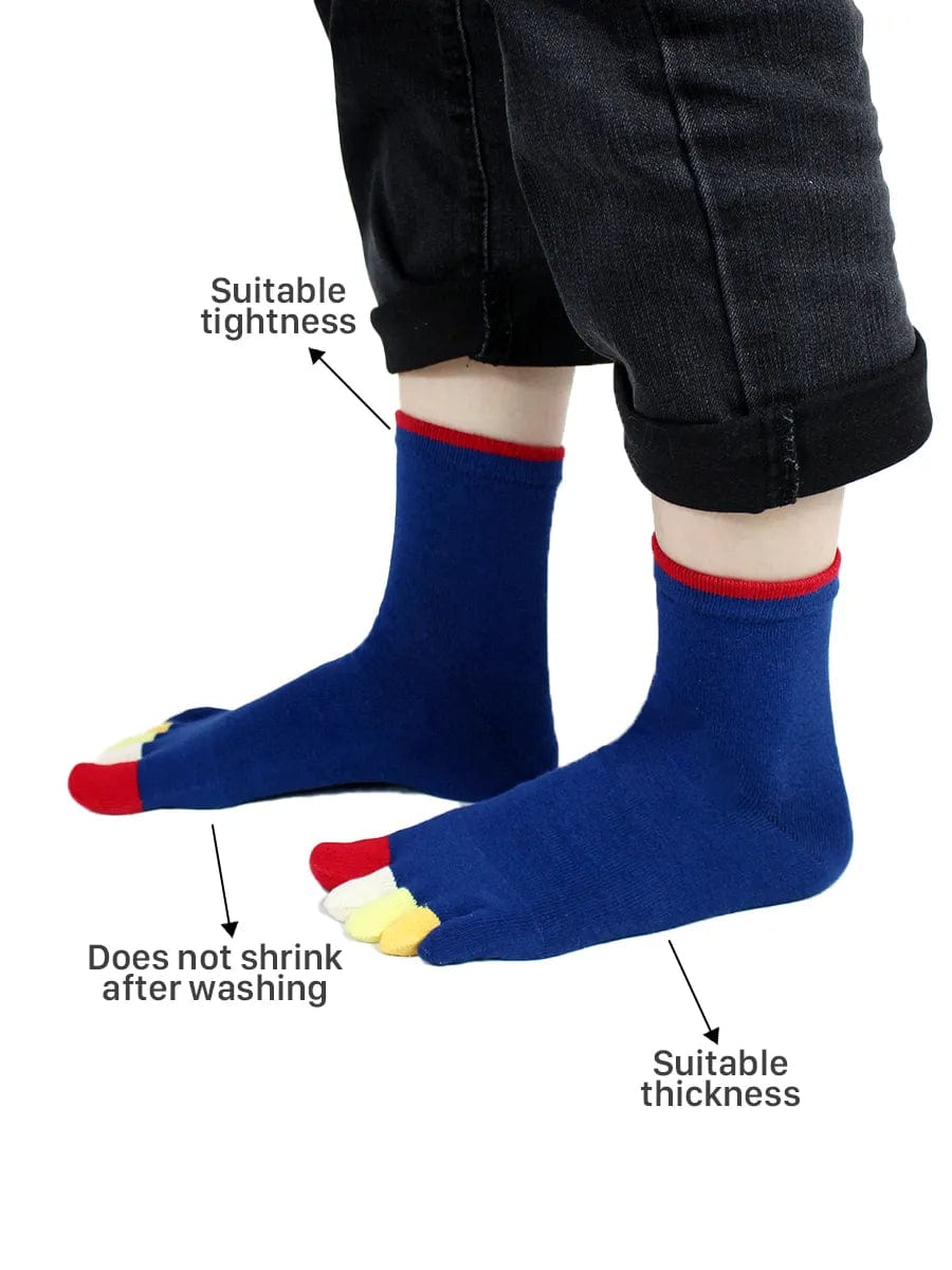 Men's colourful five finger cotton toe socks, navy blue
