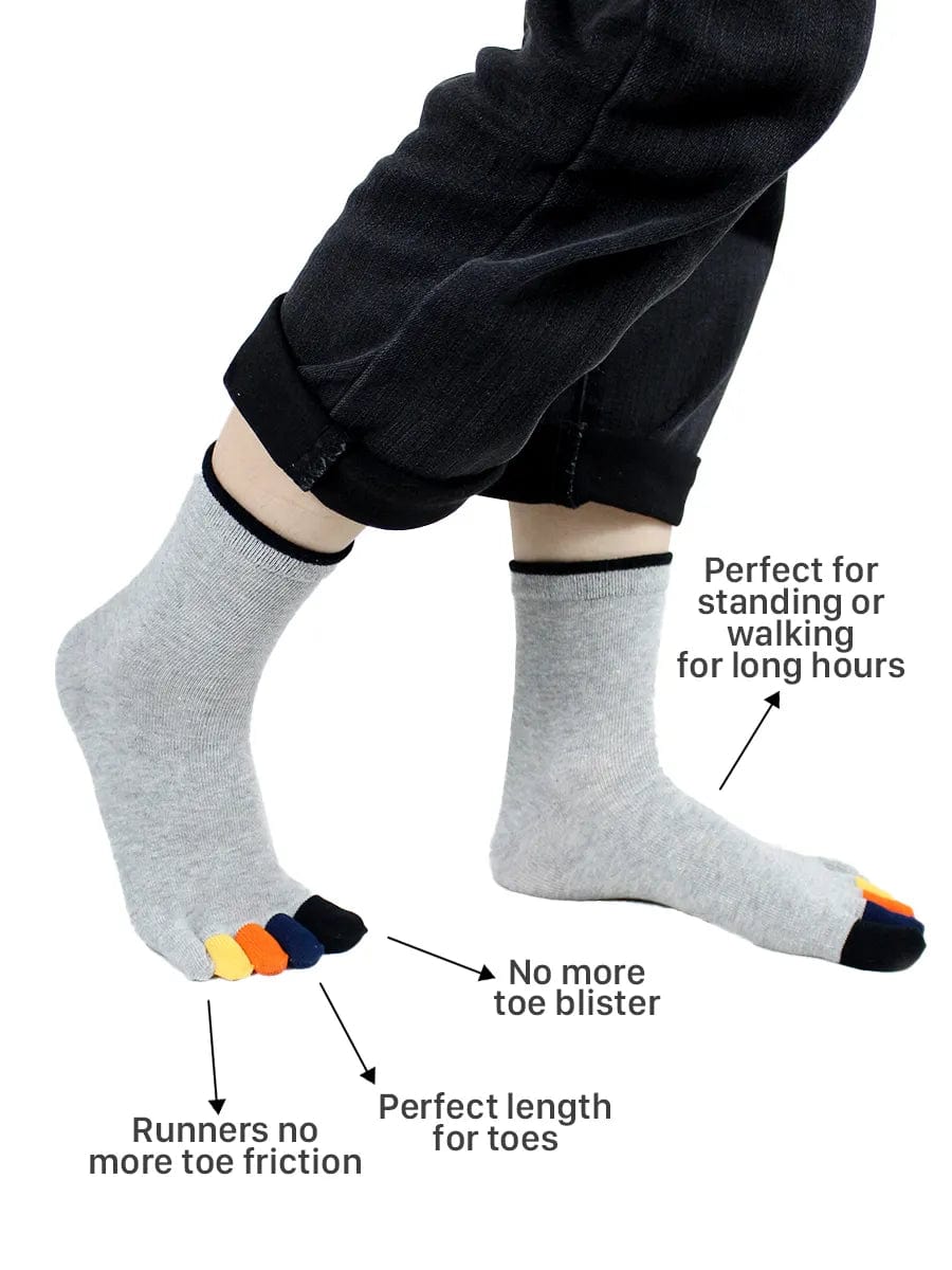 men's mix color five finger cotton toe socks with orange stripe