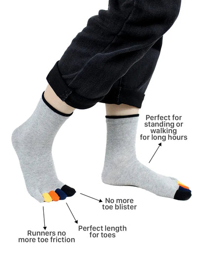 men's mix color five finger cotton toe socks with orange stripe