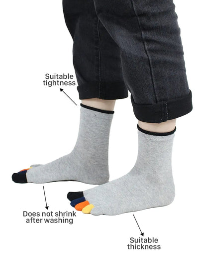 men's mix color five finger cotton toe socks with orange stripe