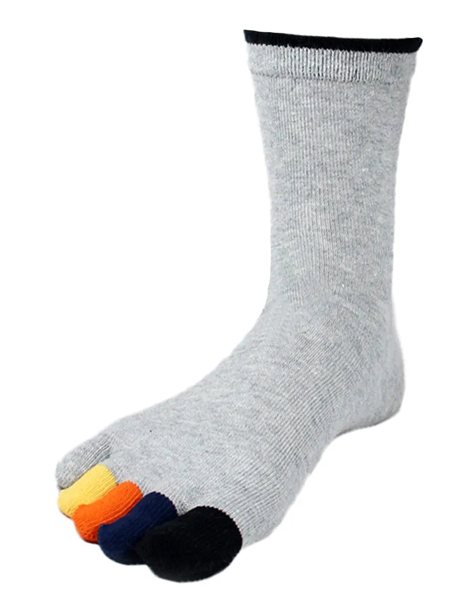 Men's colourful five finger cotton toe socks, light grey