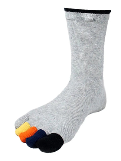 Men's colourful five finger cotton toe socks, light grey
