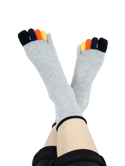 Men's colourful five finger cotton toe socks, light grey