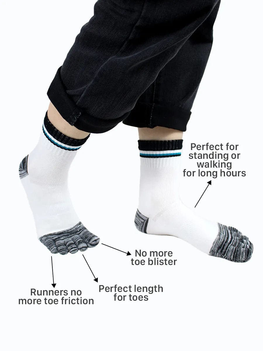 Men's cotton striped five finger toe socks, grey and white