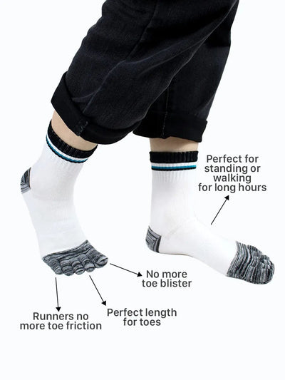 Men's cotton striped five finger toe socks, grey and white