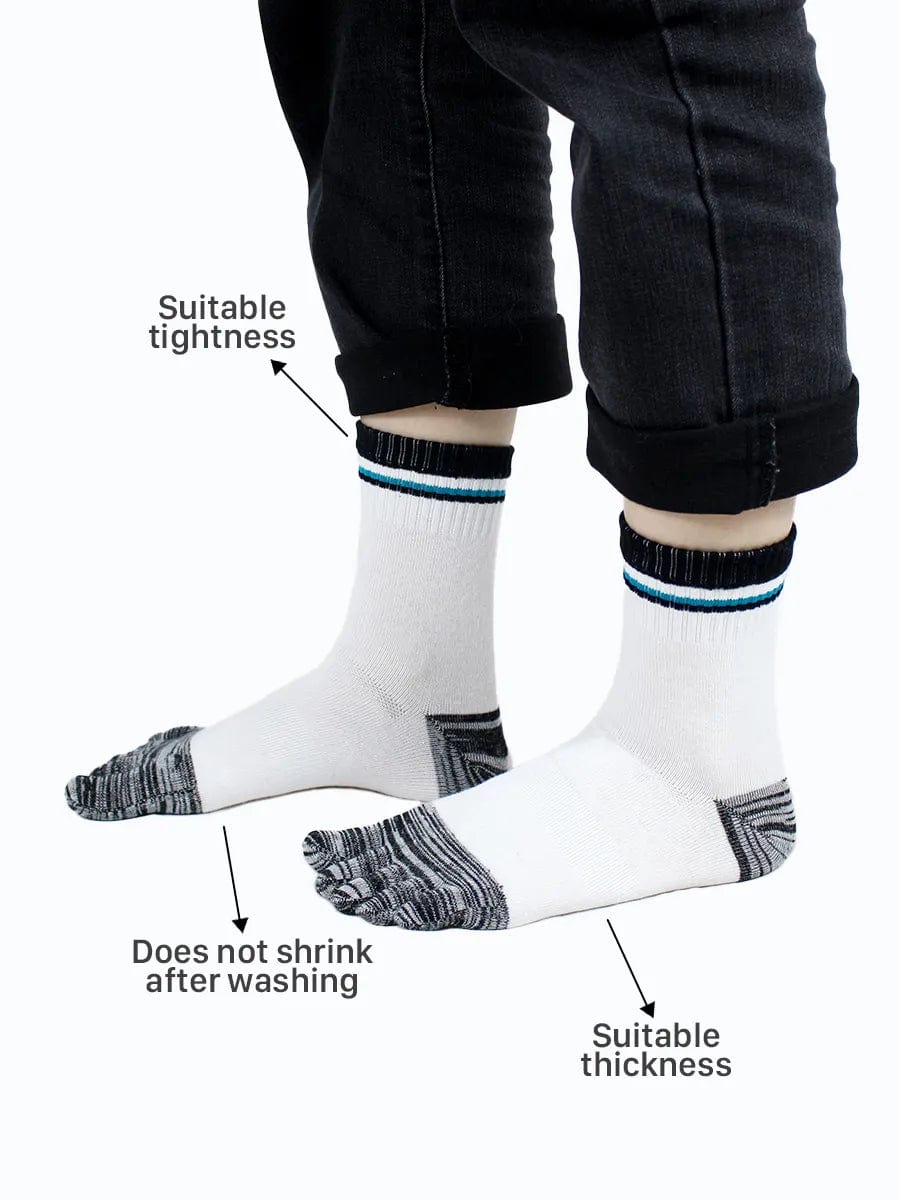 Men's cotton striped five finger toe socks, grey and white