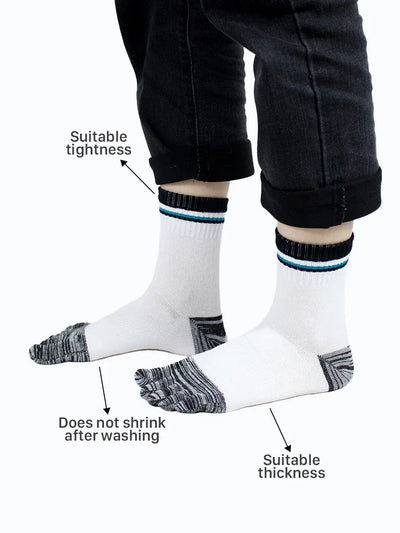 Men's cotton striped five finger toe socks, grey and white