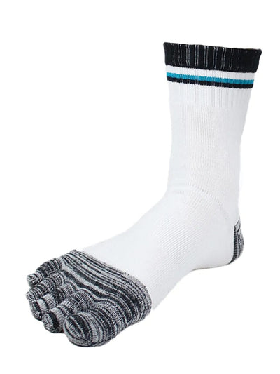 Men's cotton striped five finger toe socks, grey and white