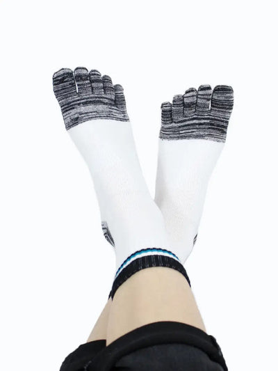 Men's cotton striped five finger toe socks, grey and white