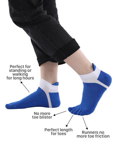 Premium-"5 Pair"-Women's plus size Cotton Athletic Five Finger Ankle Toe Socks Low Cut  All Season
