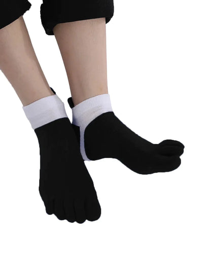 Premium-"5 Pair"-Women's plus size Cotton Athletic Five Finger Ankle Toe Socks Low Cut  All Season