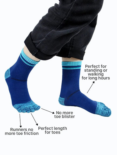 Men's cotton striped five finger toe socks, navy blue and blue