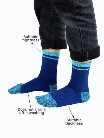 Men's cotton striped five finger toe socks, navy blue and blue