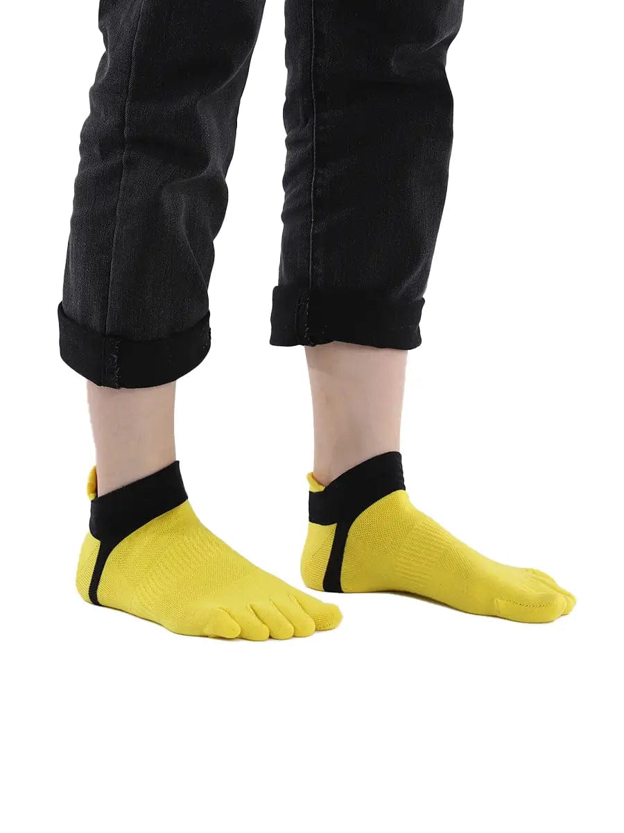 Men's Cotton Athletic Five Finger socks low cut, yellow