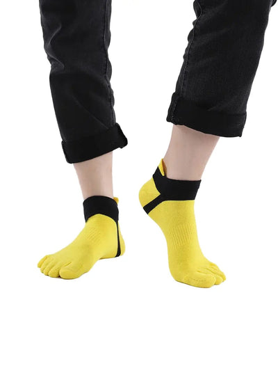 Men's Cotton Athletic Five Finger socks low cut, yellow