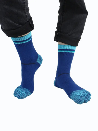 Men's cotton striped five finger toe socks, navy blue and blue