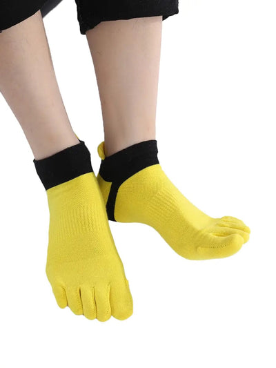 Men's Cotton Athletic Five Finger socks low cut, yellow
