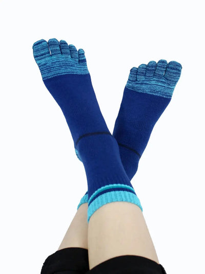 Men's cotton striped five finger toe socks, navy blue and blue