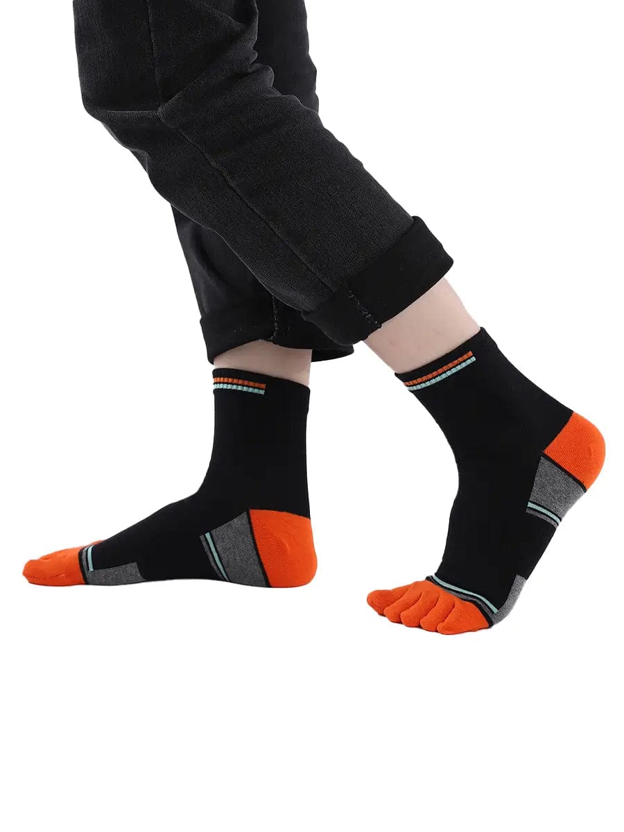 men's mix color five finger cotton socks, orange