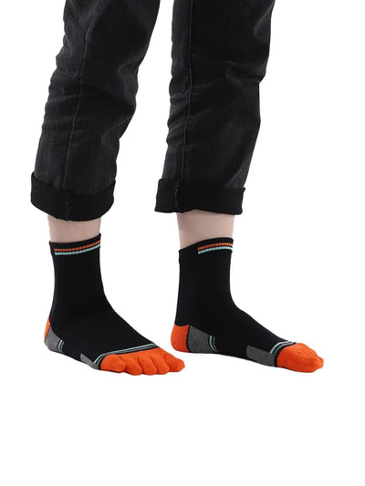 men's mix color five finger cotton socks, orange