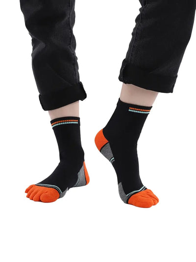 men's mix color five finger cotton socks, orange