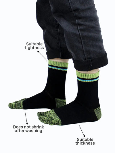 Men's cotton striped five finger toe socks, green and black