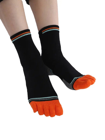 men's mix color five finger cotton socks, orange