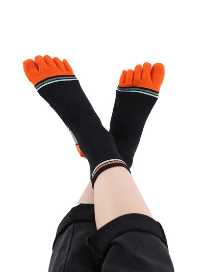men's mix color five finger cotton socks, orange