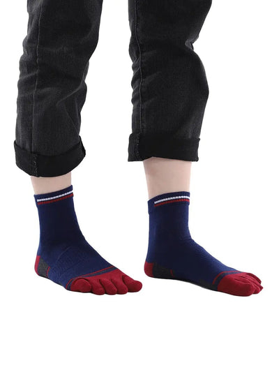 men's mix color five finger cotton socks, red