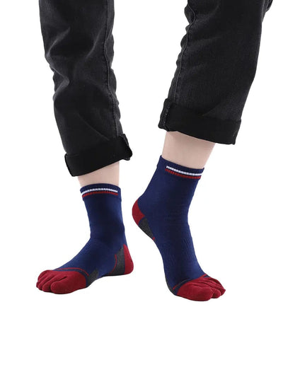 men's mix color five finger cotton socks, red