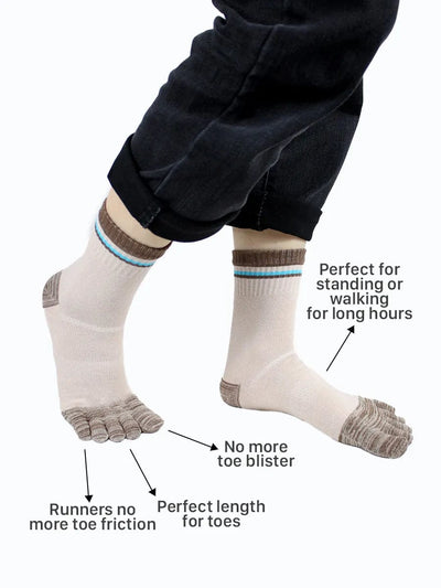 Men's cotton striped five finger toe socks, khaki