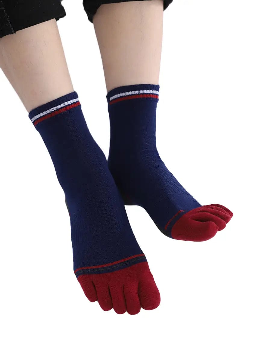 men's mix color five finger cotton socks, red