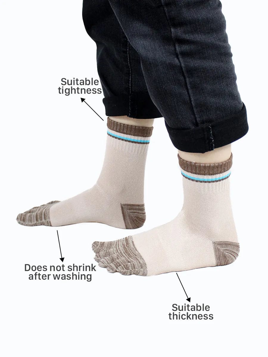 Men's cotton striped five finger toe socks, khaki