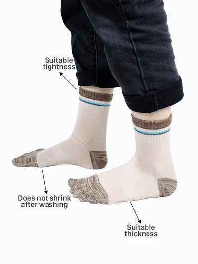 Men's cotton striped five finger toe socks, khaki