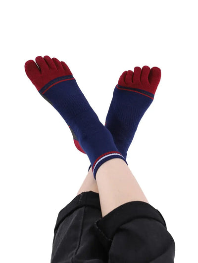 men's mix color five finger cotton toe socks, red