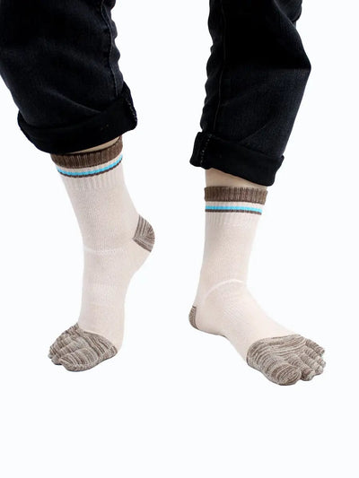 Men's cotton striped five finger toe socks, khaki
