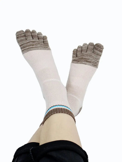 Men's cotton striped five finger toe socks, khaki