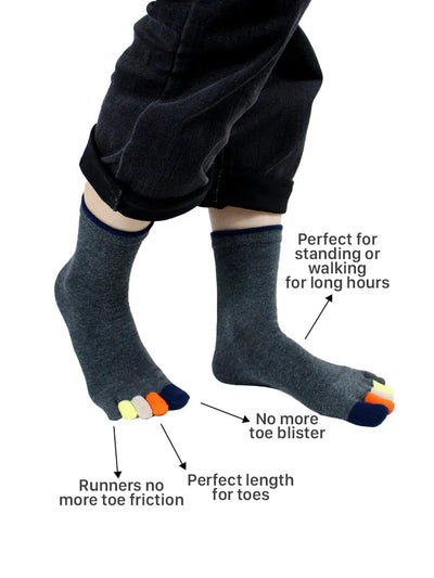 Men's colourful five finger cotton toe socks, dark grey